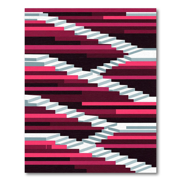 Crimson White Geometric Staircase Wonder Rug