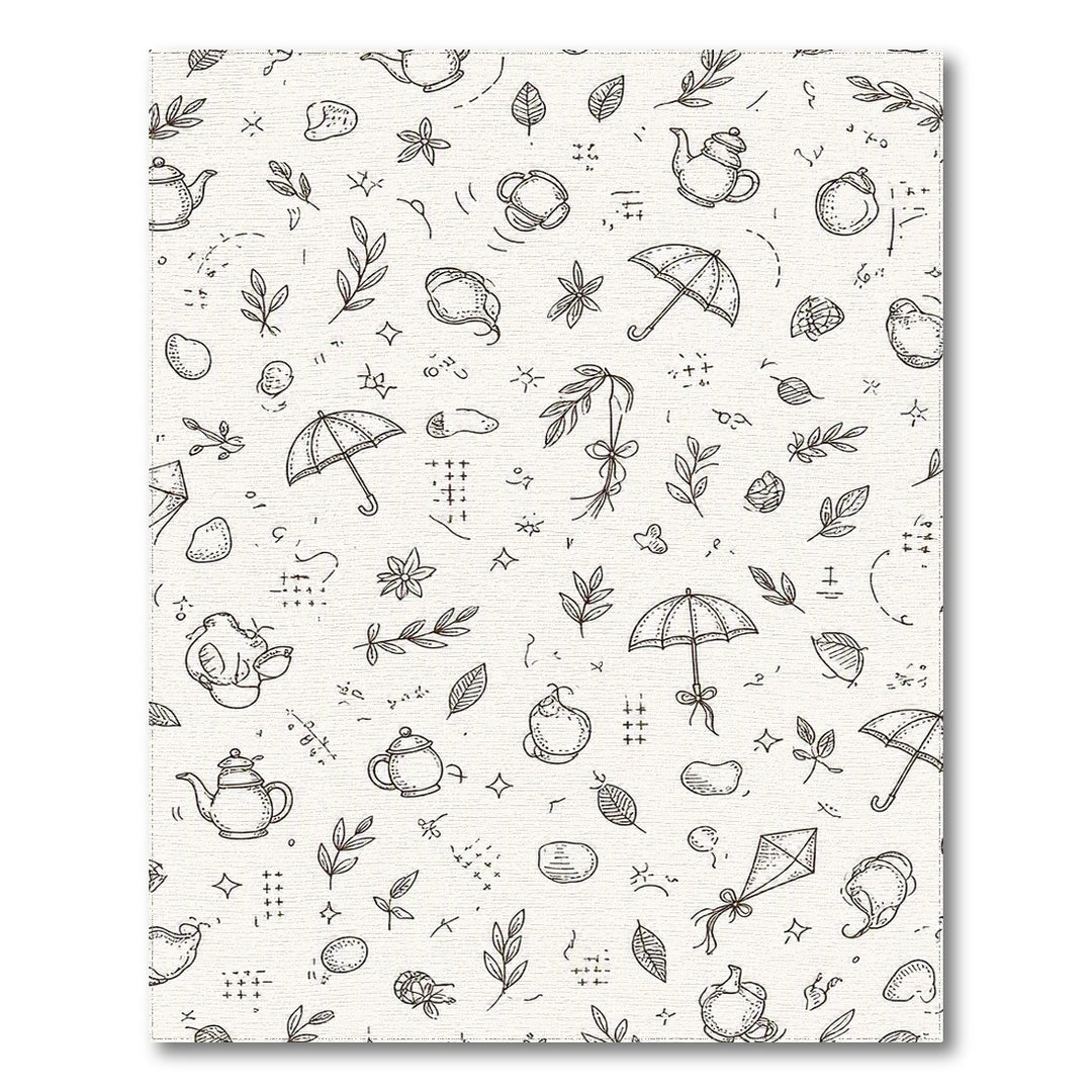 Black White Whimsical Teapot Umbrella Washable Area Rug