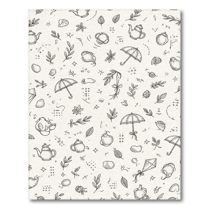 Black White Whimsical Teapot Umbrella Washable Area Rug