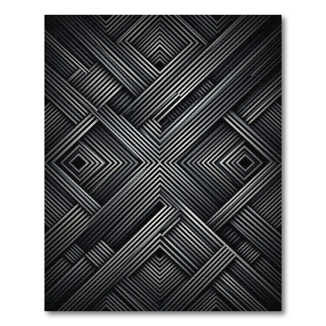 Dark Silver Geometric Interlocking Lines Rug