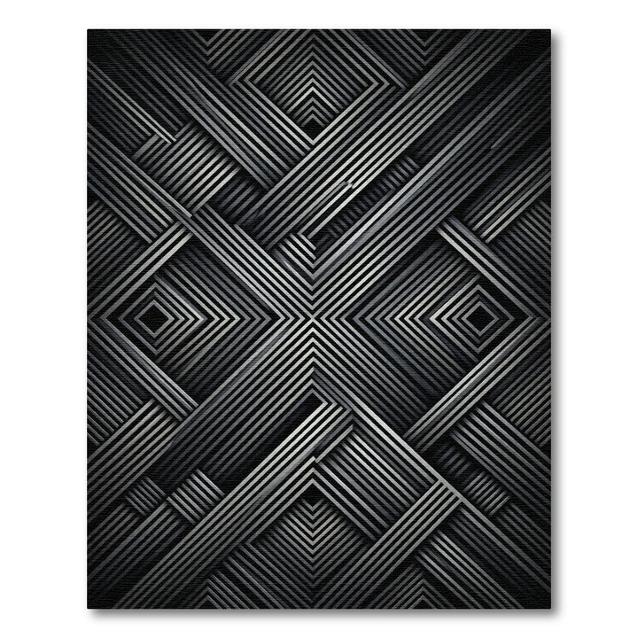 Dark Silver Geometric Interlocking Lines Rug