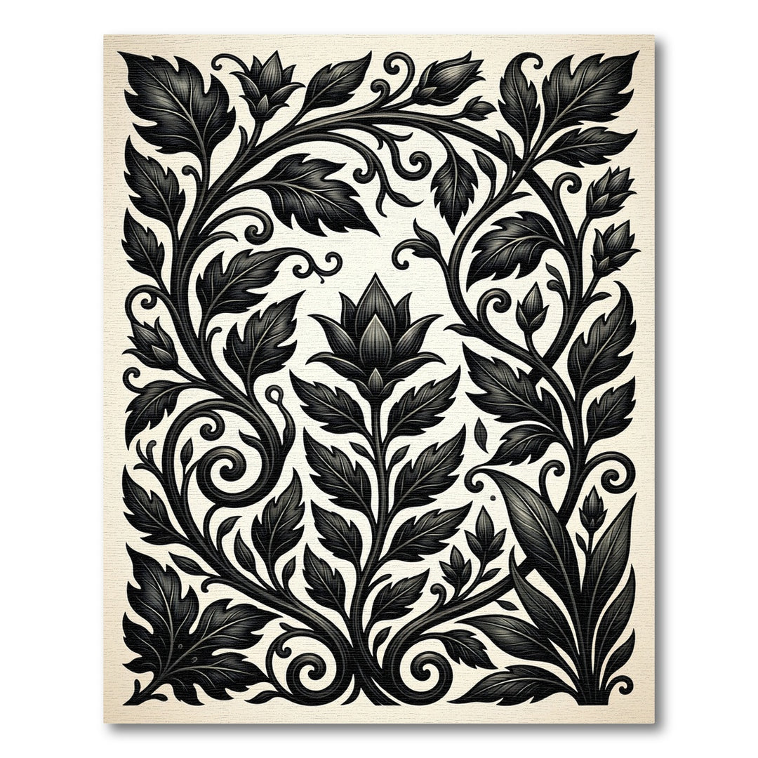Ornate Black Floral Vine Rug