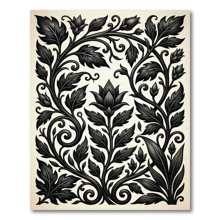 Ornate Black Floral Vine Rug