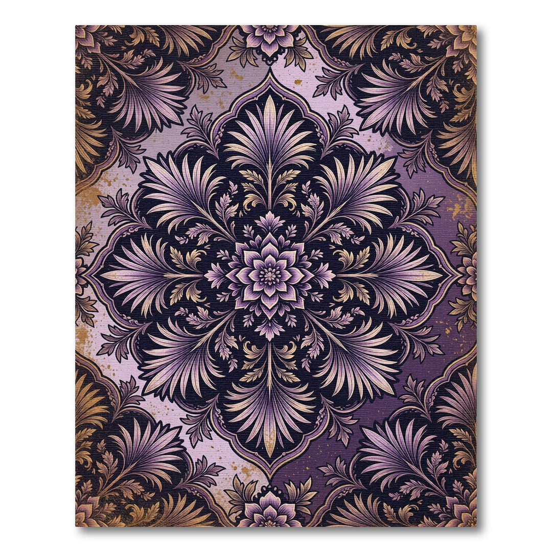 Elegant Purple Golden Floral Ornament Rug