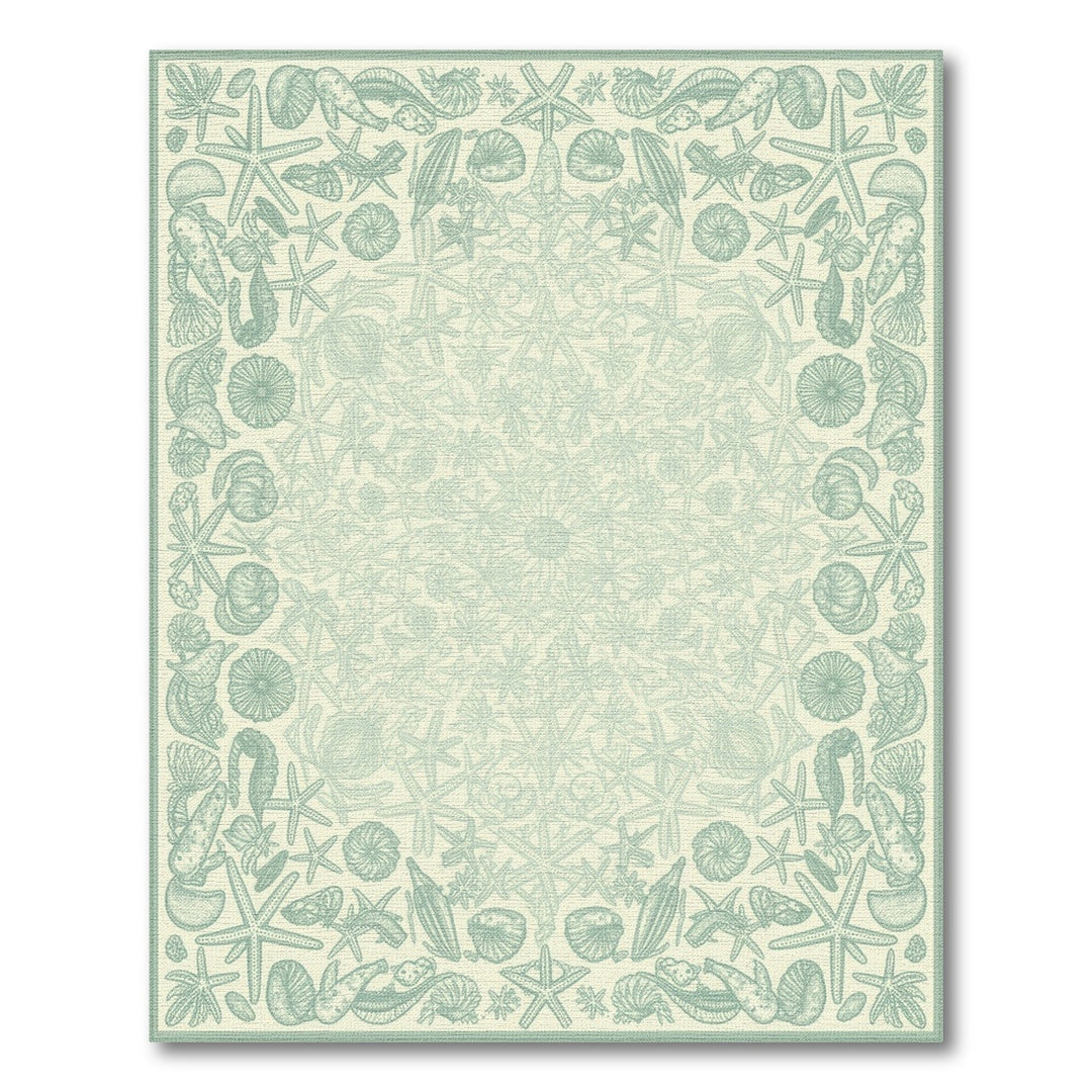 Blue and Teal Coastal Seashell and Starfish Area Rug