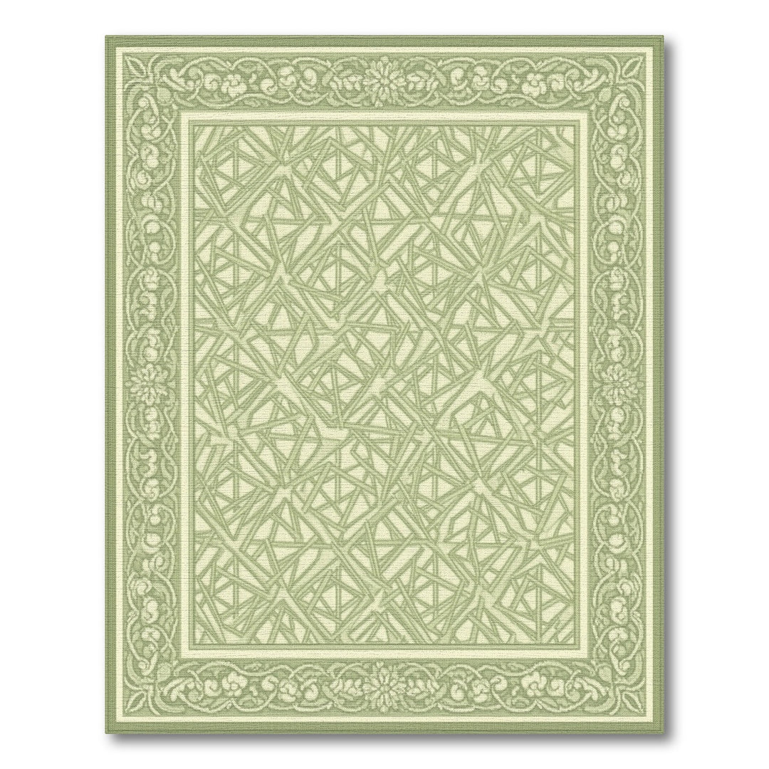 Green Geometric Area Rug with Floral Border