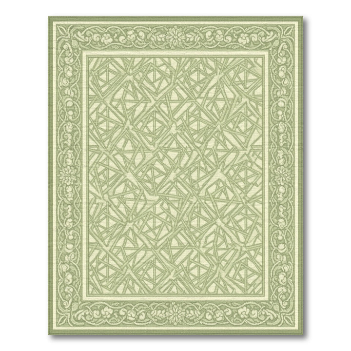Green Geometric Area Rug with Floral Border