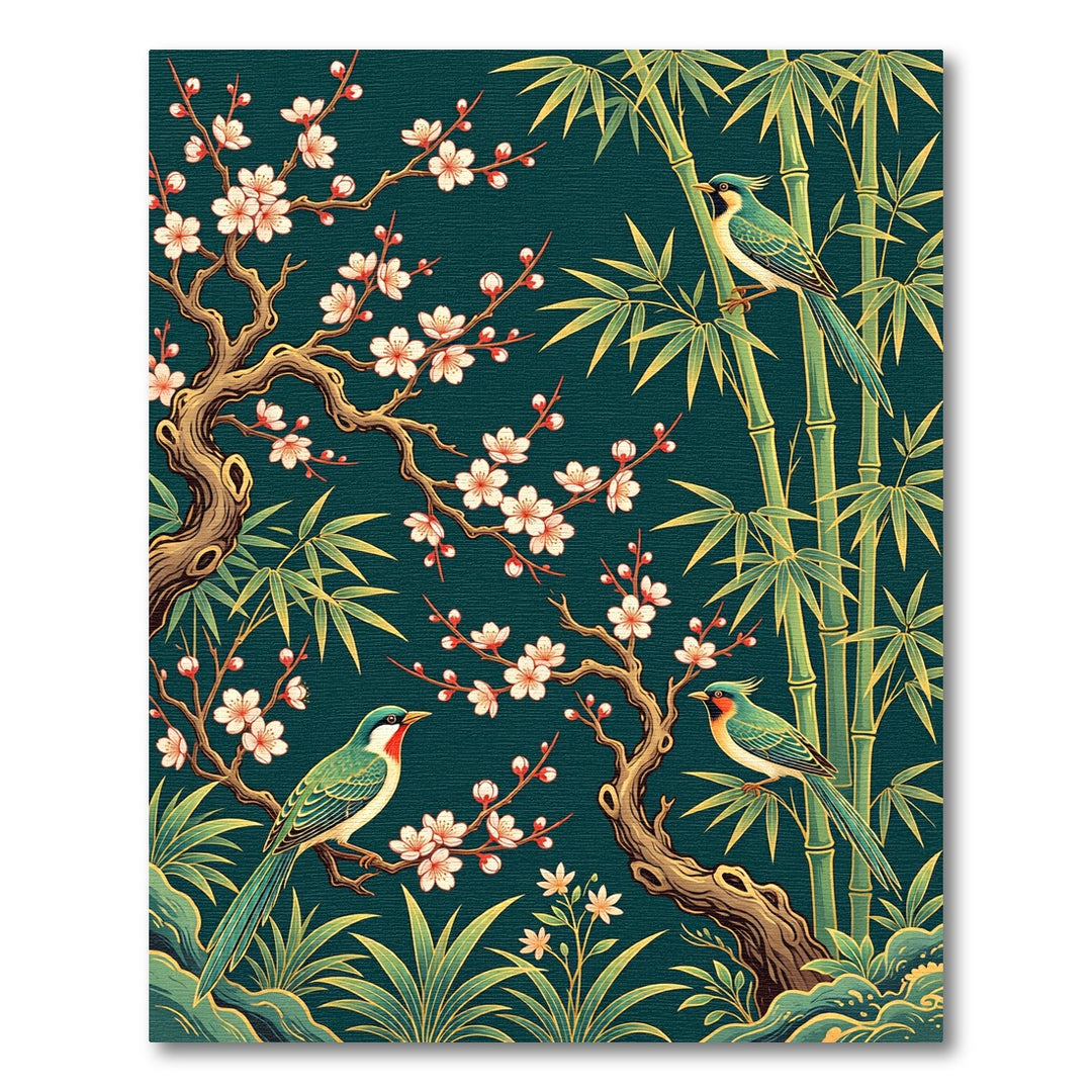 Birds Cherry Blossoms Bamboo Rug