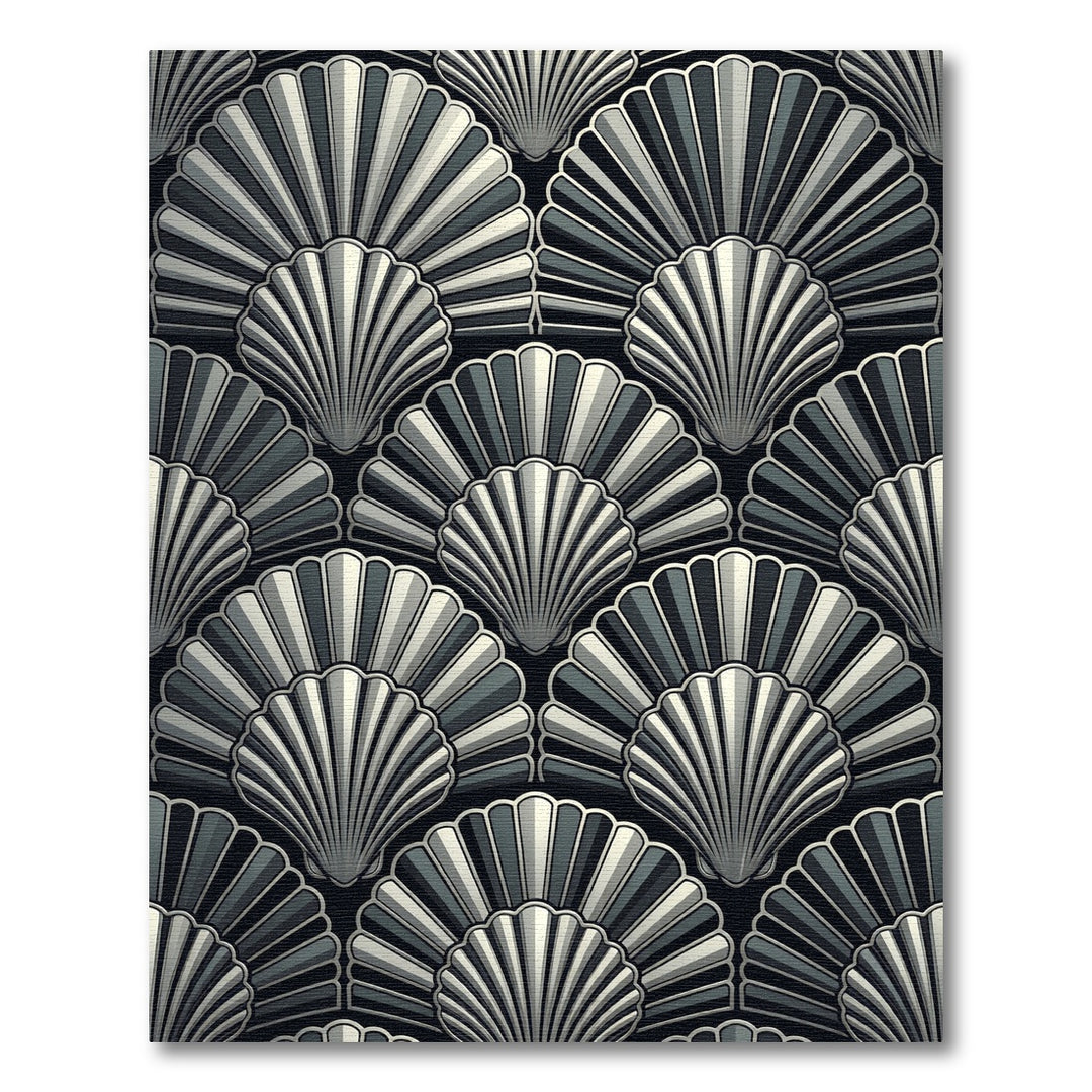 Art Deco Black Fan Shell Rug