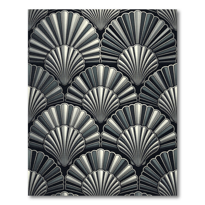 Art Deco Black Fan Shell Rug