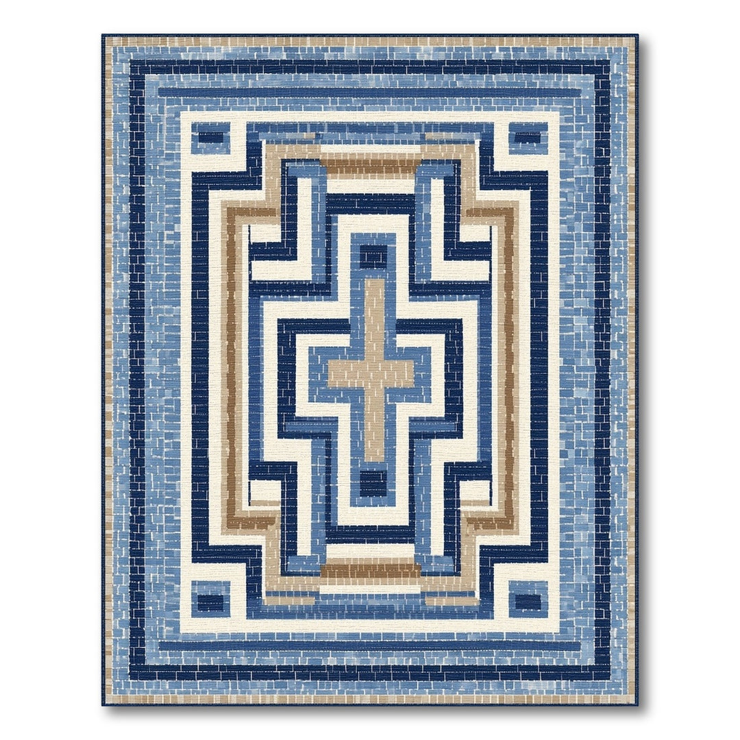 Blue Geometric Mosaic Area Rug