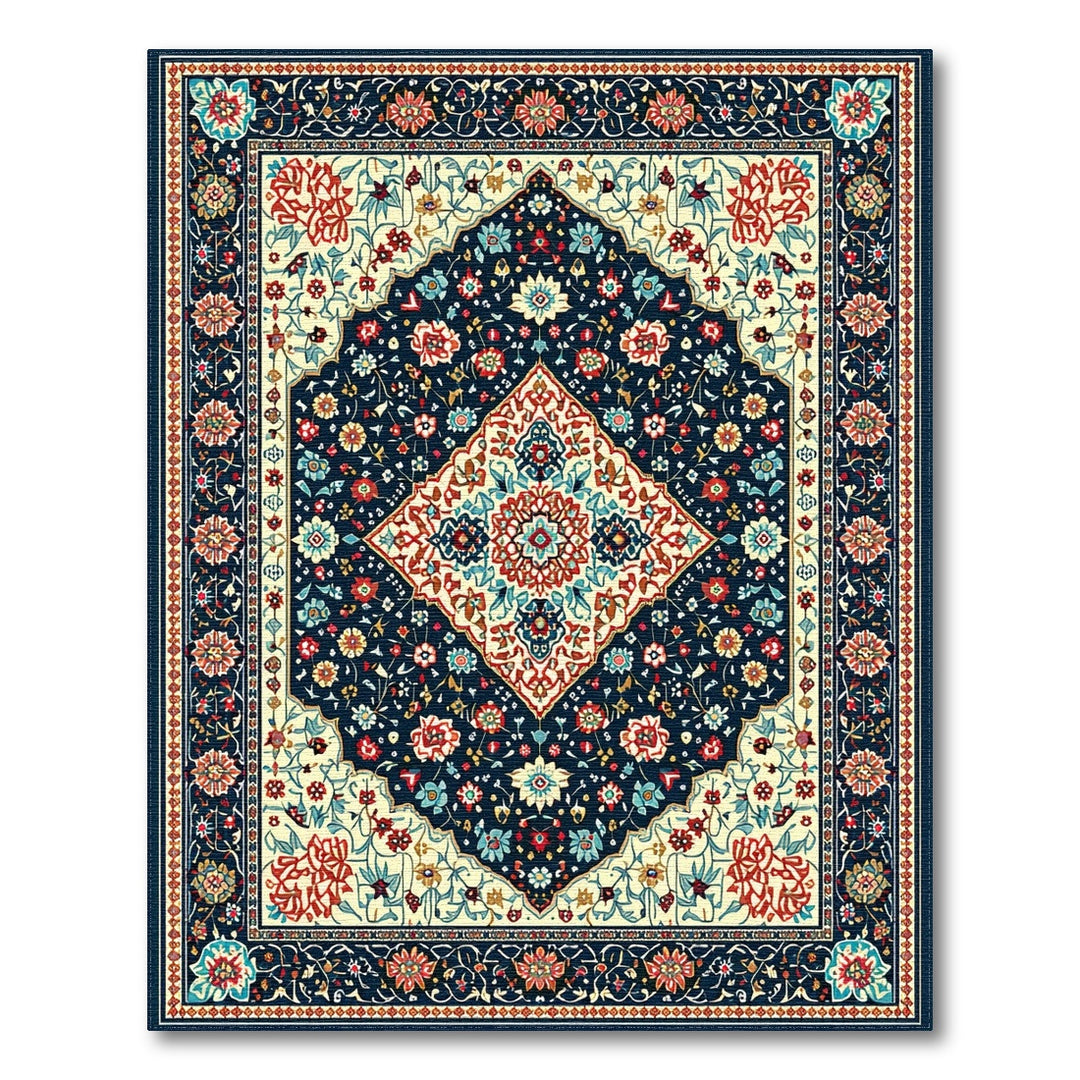 Navy Multi-color and Patterns Navy Persian Floral Medallion Area Rug