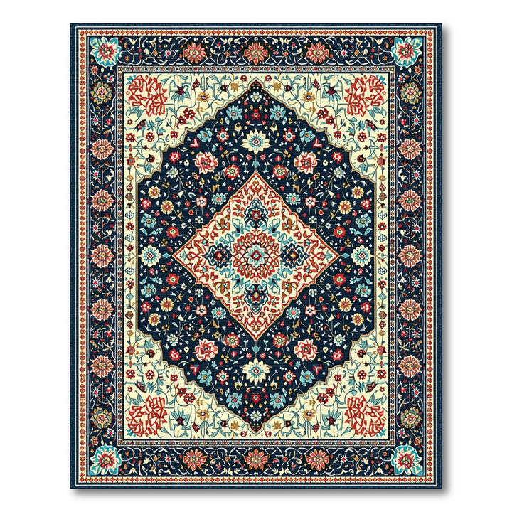 Navy Multi-color and Patterns Navy Persian Floral Medallion Area Rug