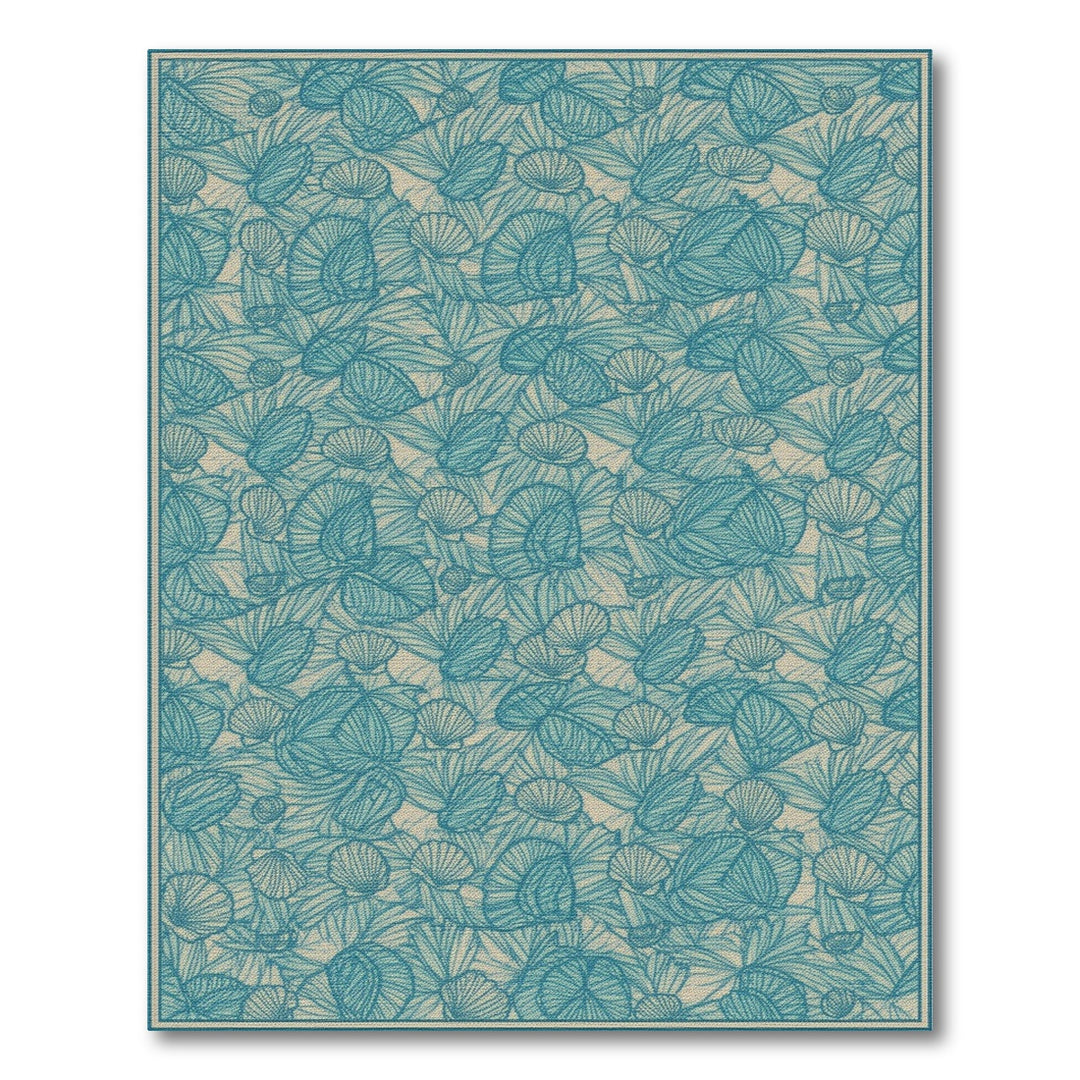 Blue Teal Seashell Coastal Area Rug