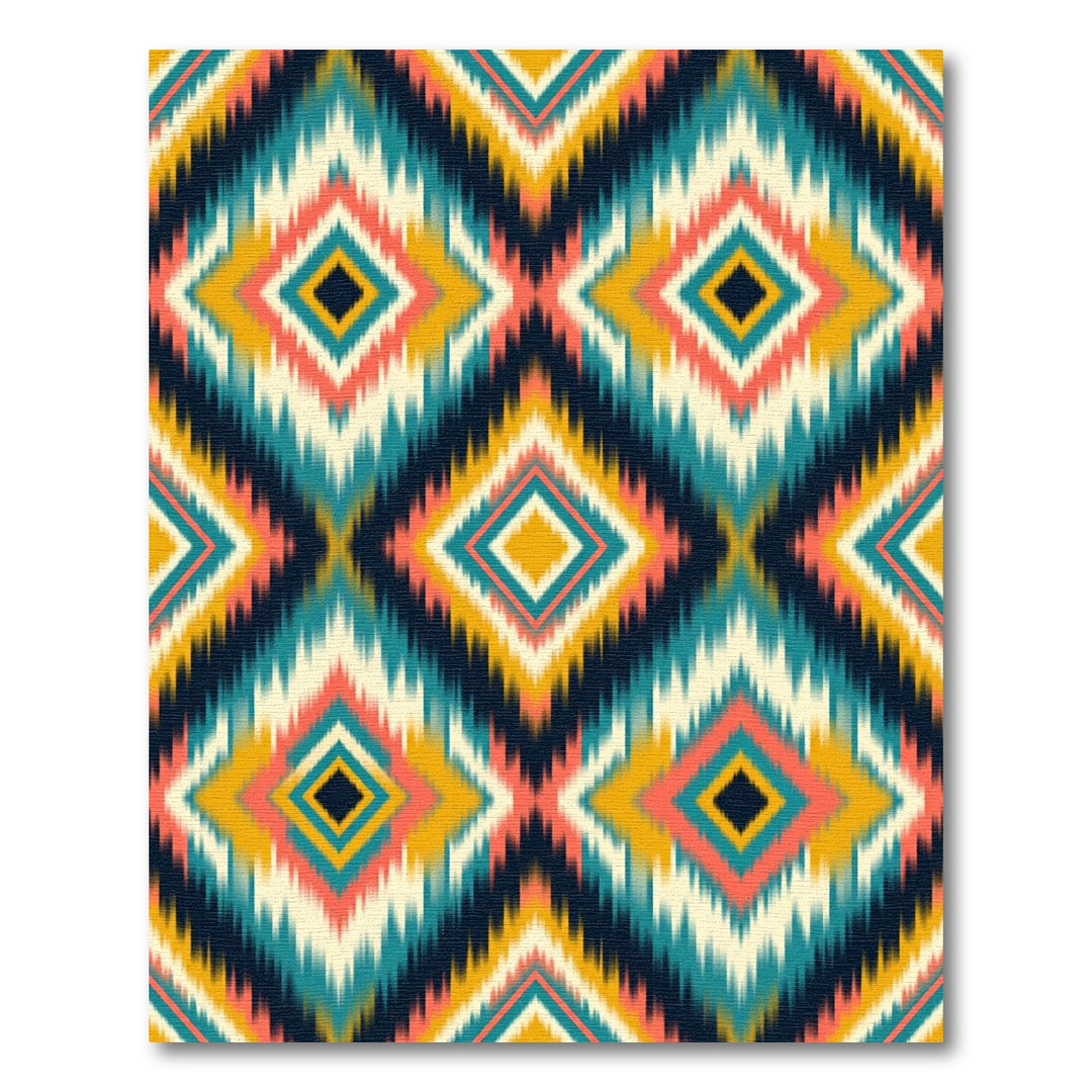 Vibrant Geometric Diamond Ikat Rug