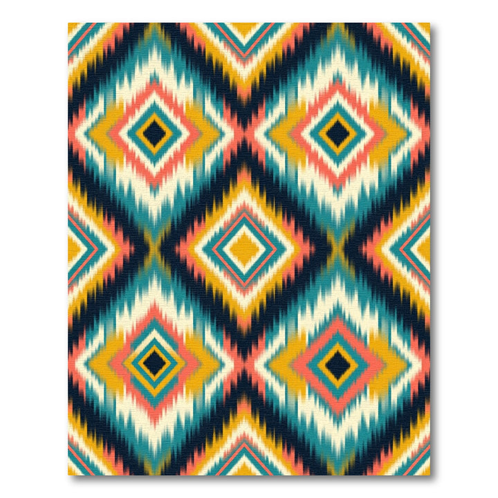 Vibrant Geometric Diamond Ikat Rug