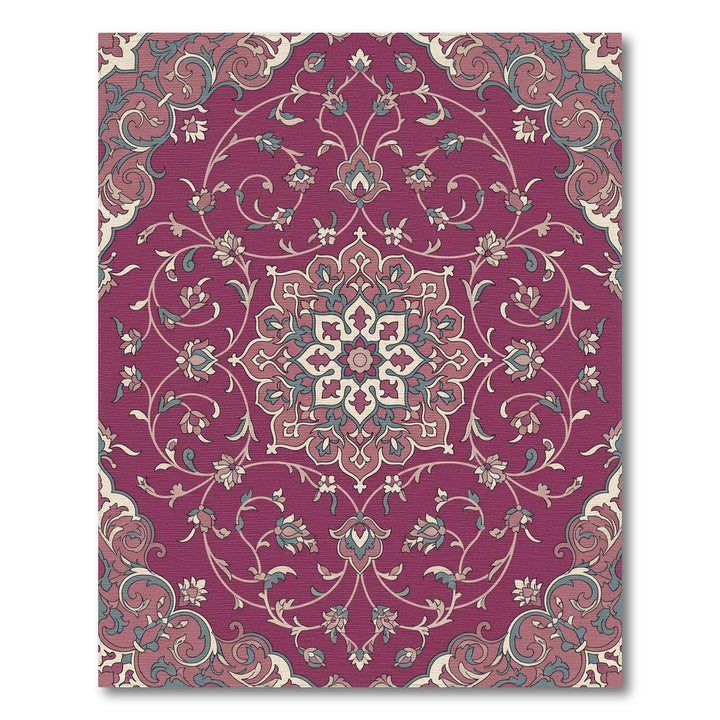 Crimson Floral Medallion Botanical Scroll Rug