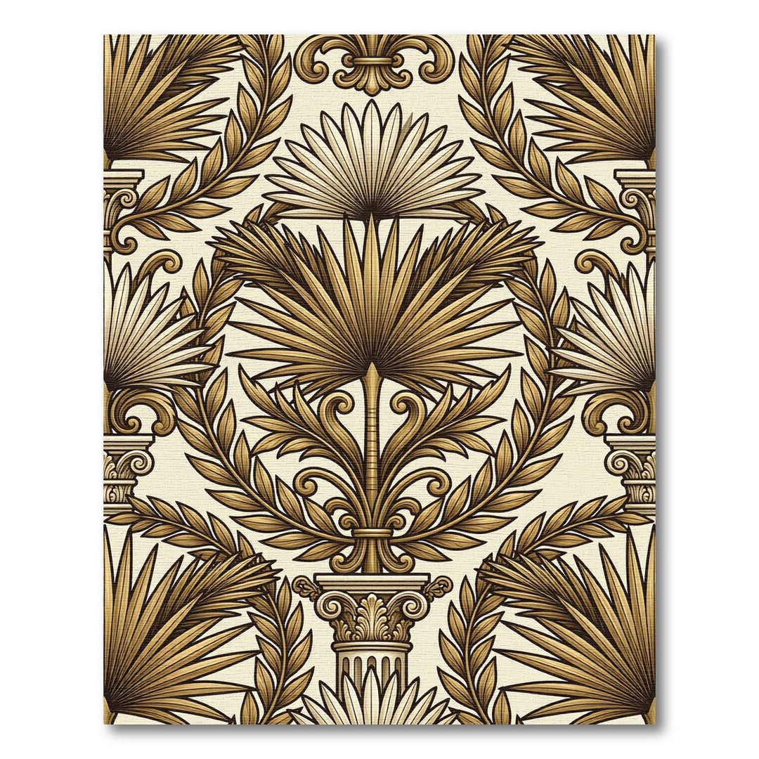 Antique Gold Palm Leaf Column Rug