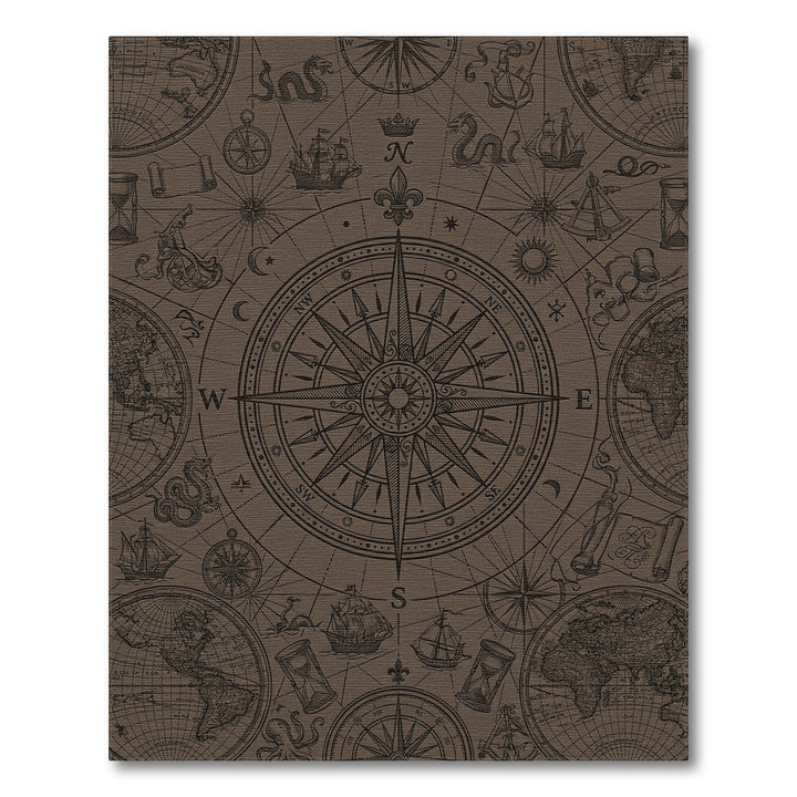 Vintage Nautical Compass World Map Rug