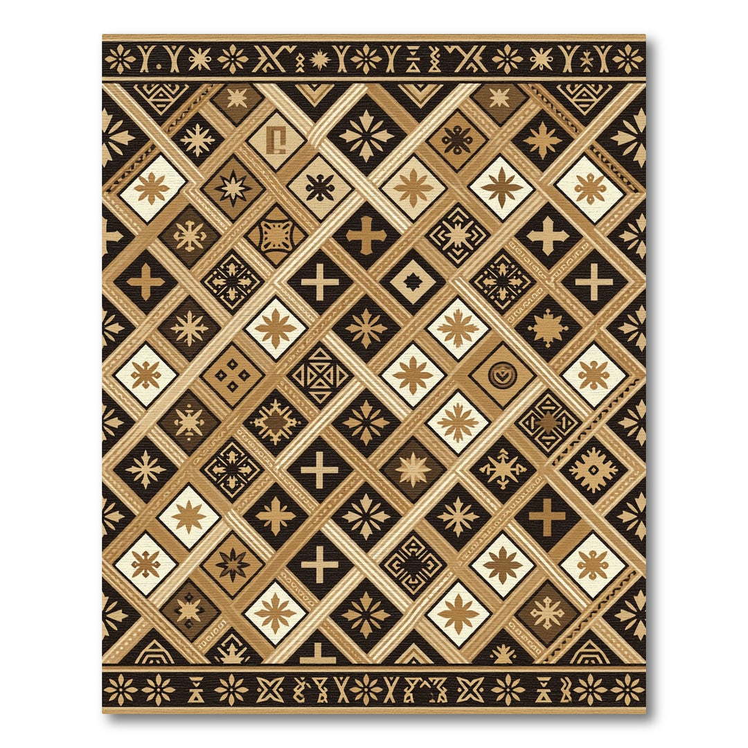 Golden Brown Geometric Diamond Rug