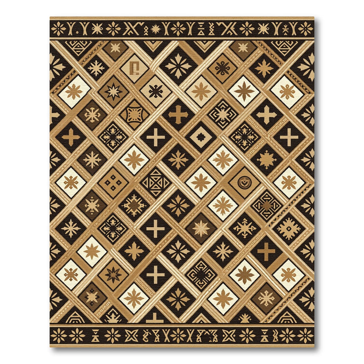 Golden Brown Geometric Diamond Rug