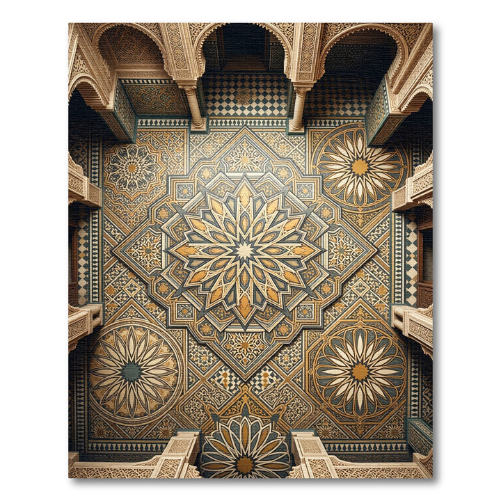Golden Teal Intricate Geometric Mandala Rug