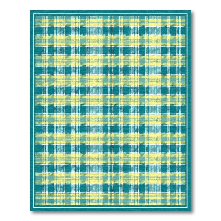 Teal Yellow Plaid Geometric Area Rug