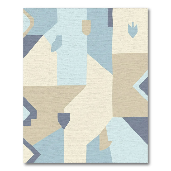 Soft Blue Tan Abstract Collage Rug