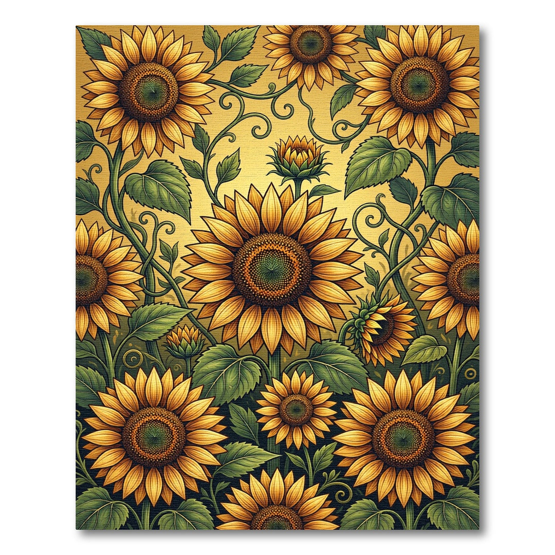 Golden Sunflowers Green Vines Rug