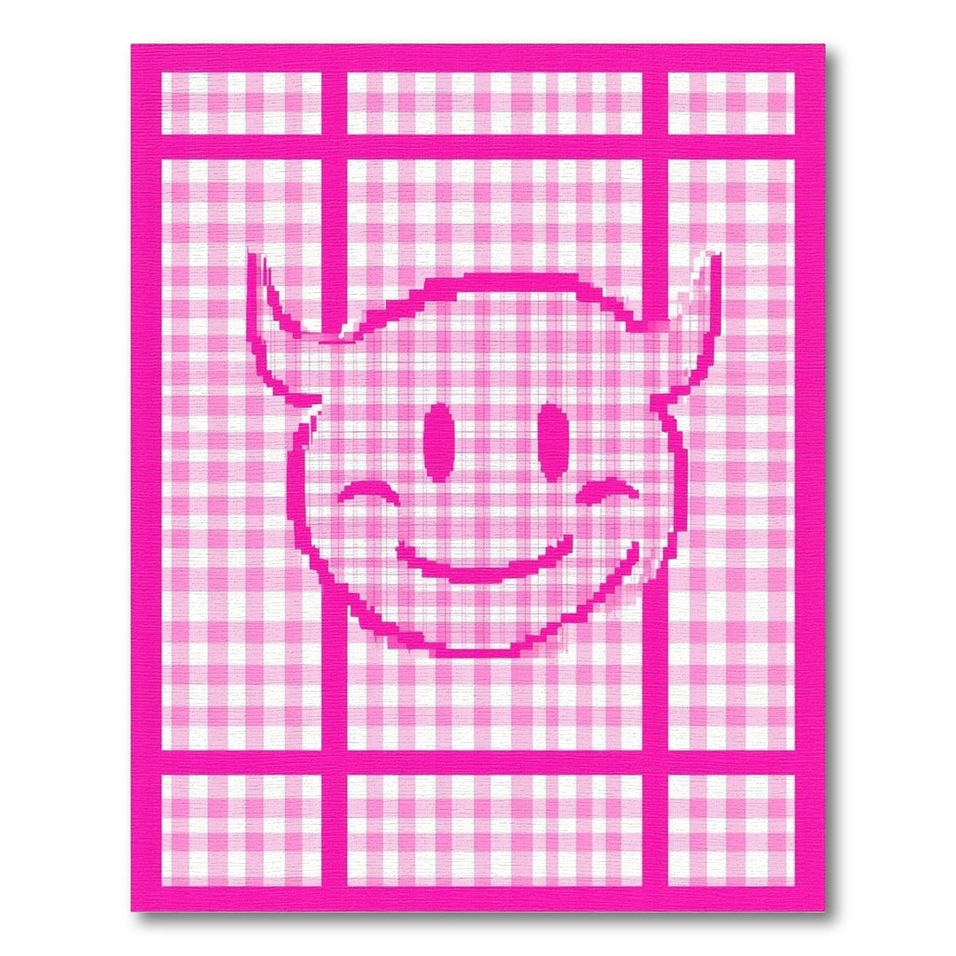 Pink Devil Smiley Checkered Kids Area Rug