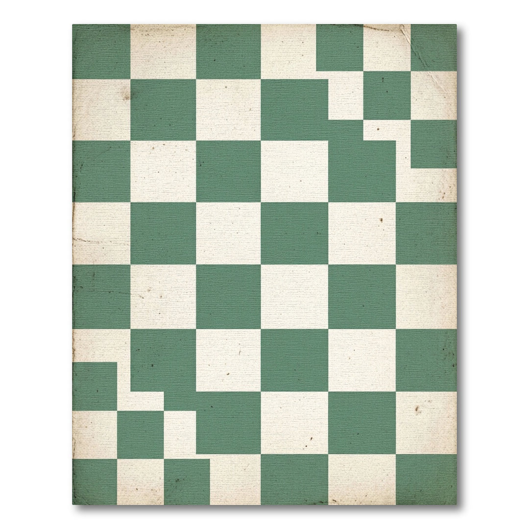 Green and White Checkered Vintage Rug