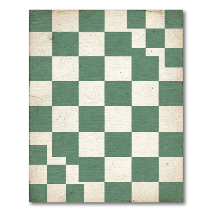 Green and White Checkered Vintage Rug