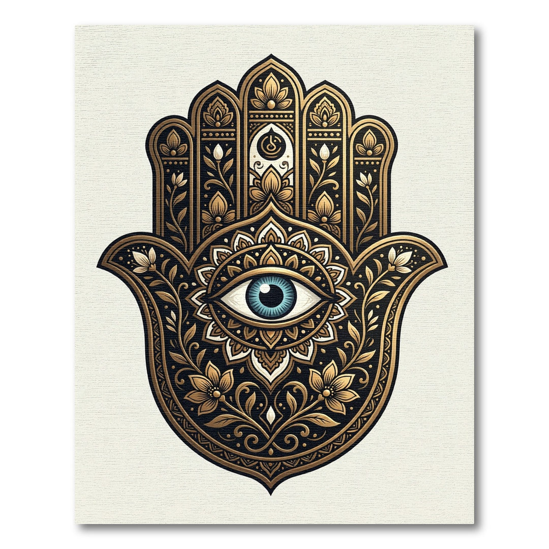 Ornate Gold Eye Hamsa Hand Rug