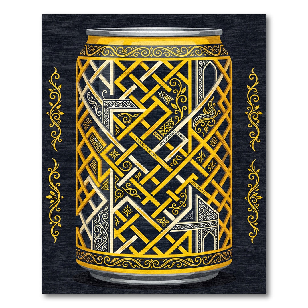 Golden Interlocking Geometric Can Rug