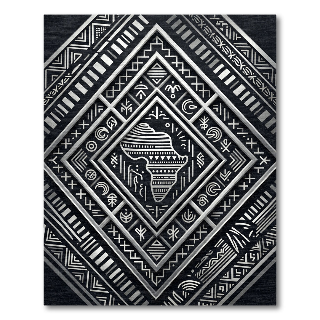 Tribal Black Silver Geometric Continent Rug