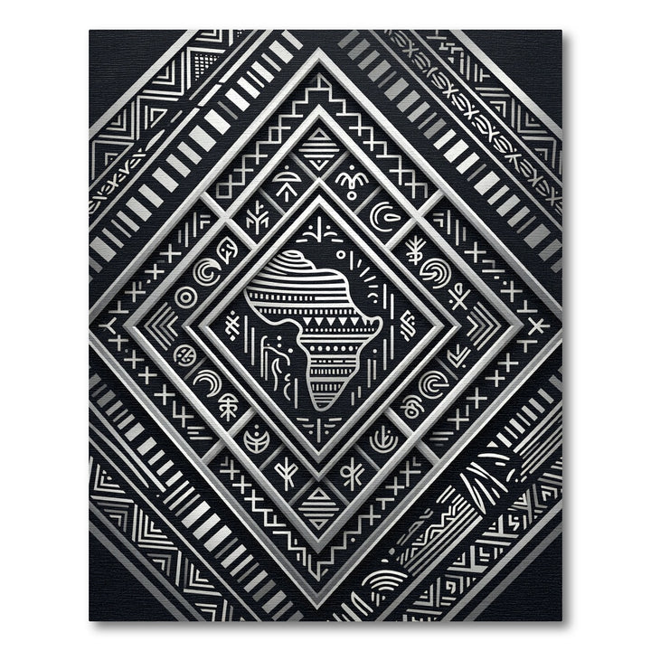 Tribal Black Silver Geometric Continent Rug