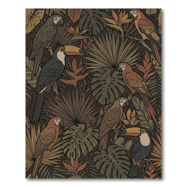 Earthy Tropical Birds Foliage Garden Rug