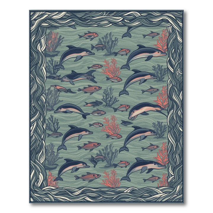 Blue Teal Dolphin Coastal Area Rug