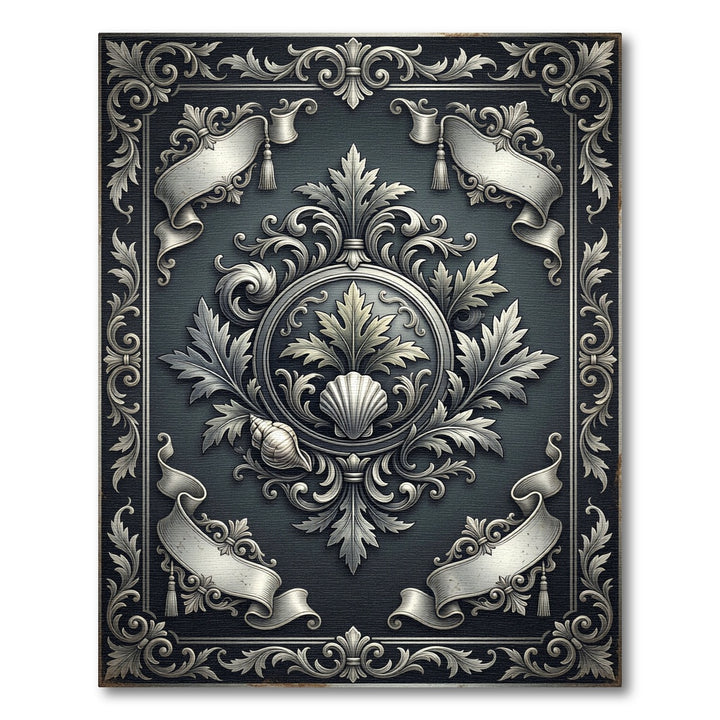 Ornate Silver Seashell Floral Medallions Rug