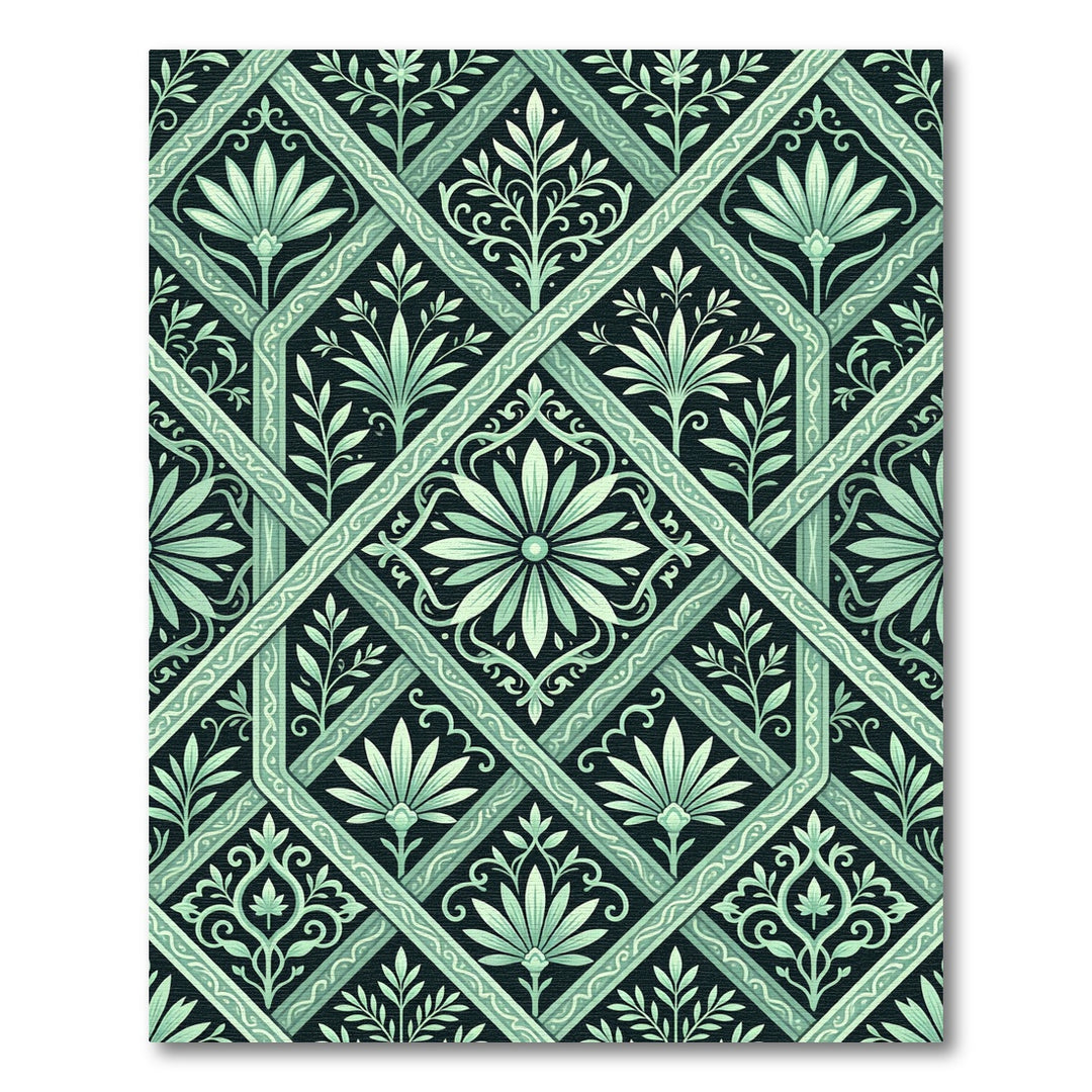 Mint Green Floral Lattice Art Nouveau Rug