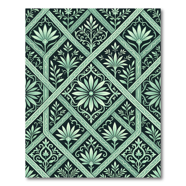Mint Green Floral Lattice Art Nouveau Rug