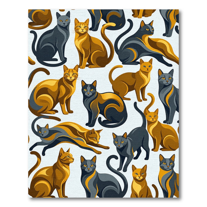 Golden And Grey Feline Pattern Rug