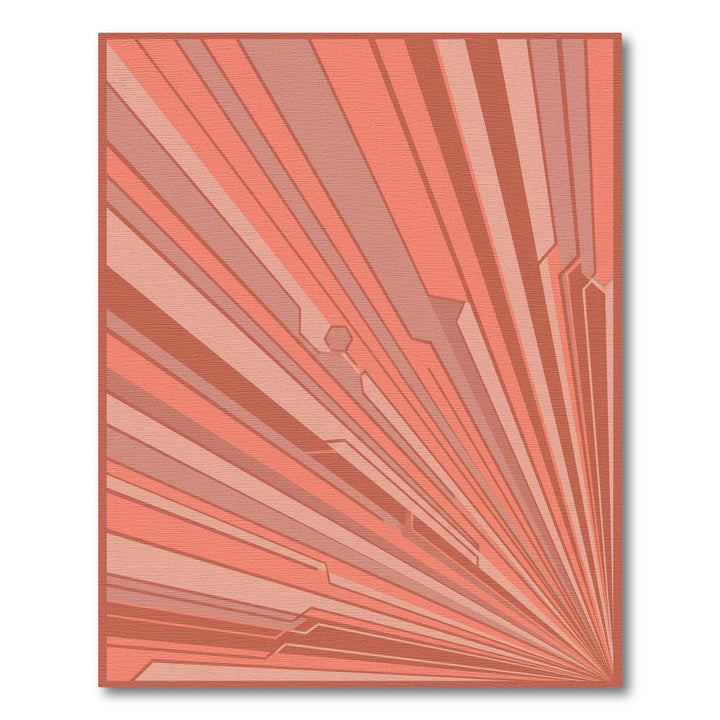 Coral Sunburst Geometric Lines Rug