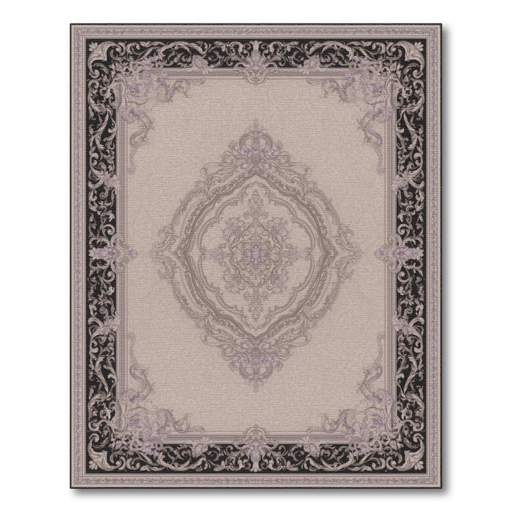 Ornate Floral Medallion Black Border Area Rug