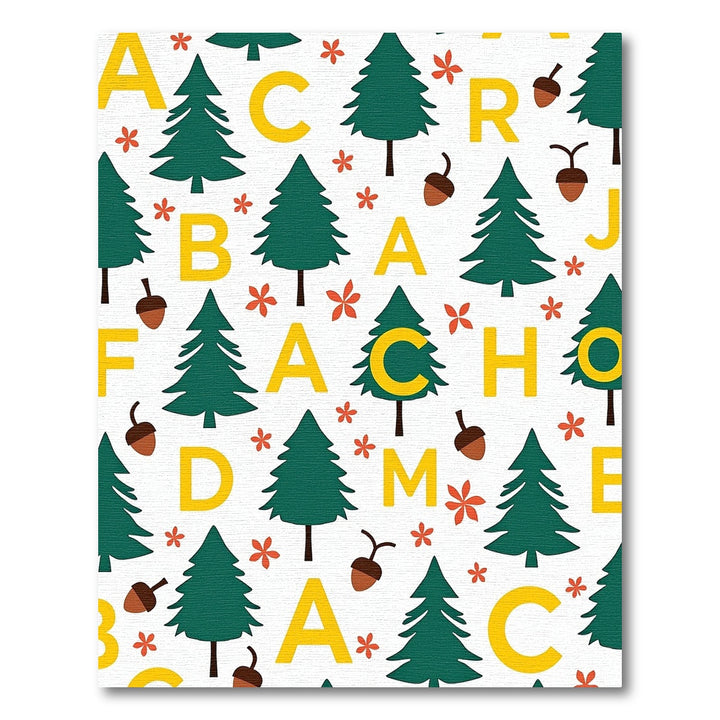 Green Forest Alphabet Acorn Blooms Pattern Rug