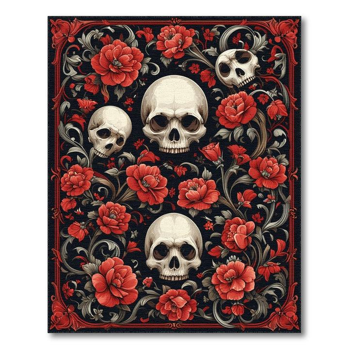 Gothic Skull Red Floral Area Rug