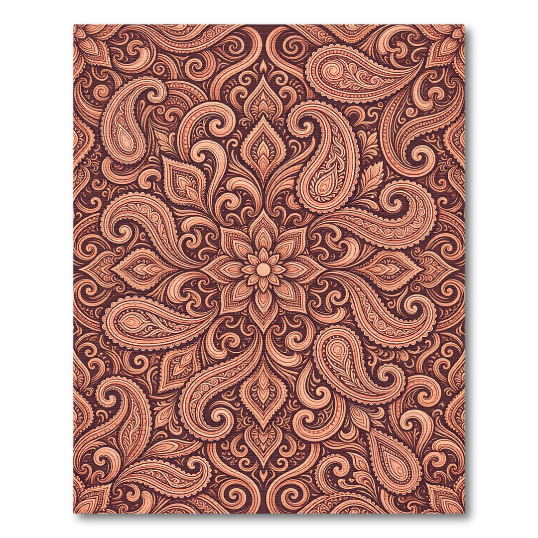 Ornate Copper Paisley Floral Composition Rug