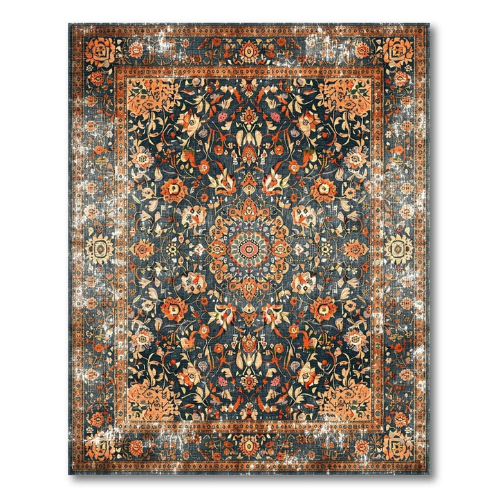 Blue Floral Distressed Vintage Rug