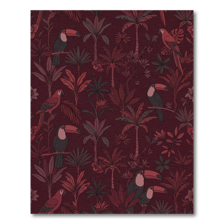 Deep Red Tropical Toucan Parrot Jungle Rug