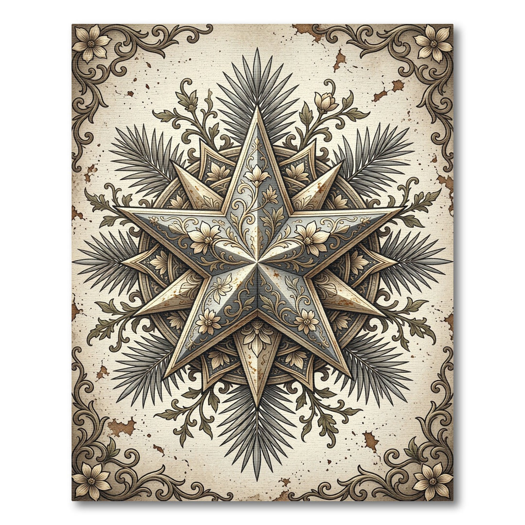 Antique Gold Star Floral Scroll Rug
